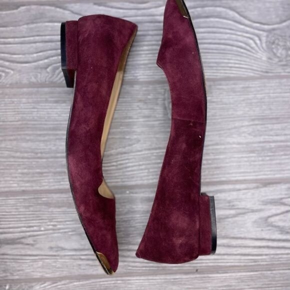 pour de victoire shoes maroon velvet suede flats with gold metal details size 9 - Picture 9 of 9